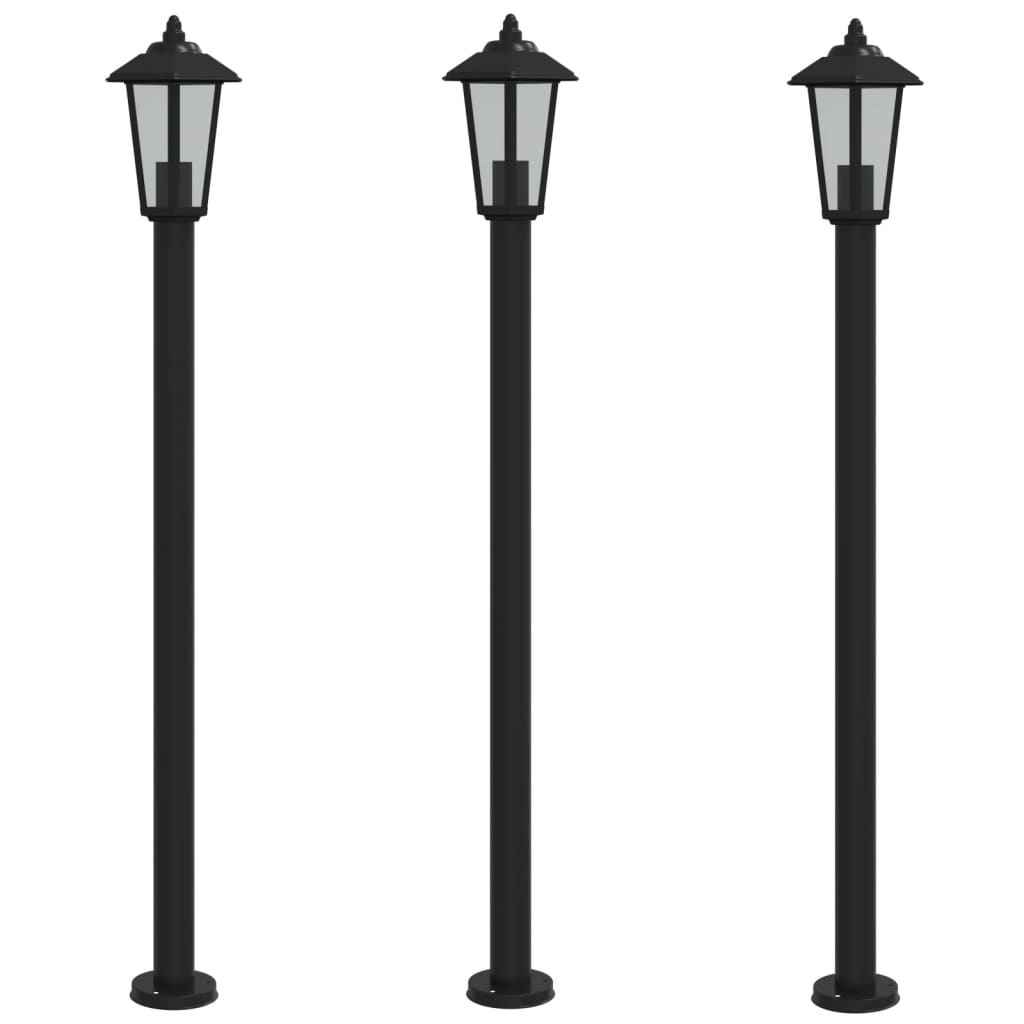Lampade da Terra per Esterni 3 pz Nere 120 cm in Acciaio Inox
