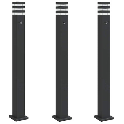 Lampade Terra per Esterni con Sensori 3pz Nere 110cm Alluminio