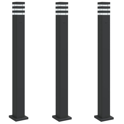 Lampade da Terra per Esterni con Presa 3pz Nere 110cm Alluminio