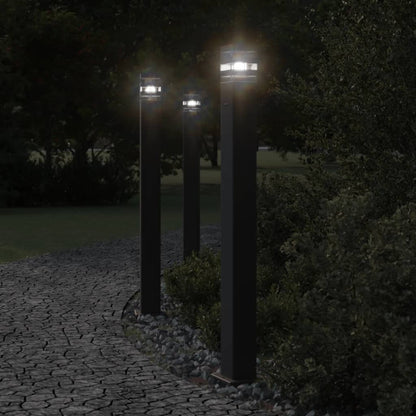 Lampade da Terra per Esterni con Presa 3pz Nere 110cm Alluminio