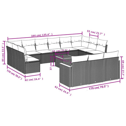 Set Divani da Giardino 14pz con Cuscini in Polyrattan Grigio