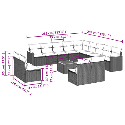 Set Divani da Giardino 14pz con Cuscini in Polyrattan Beige