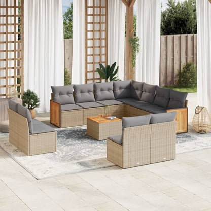 Set Divani da Giardino 12 pz con Cuscini Beige in Polyrattan