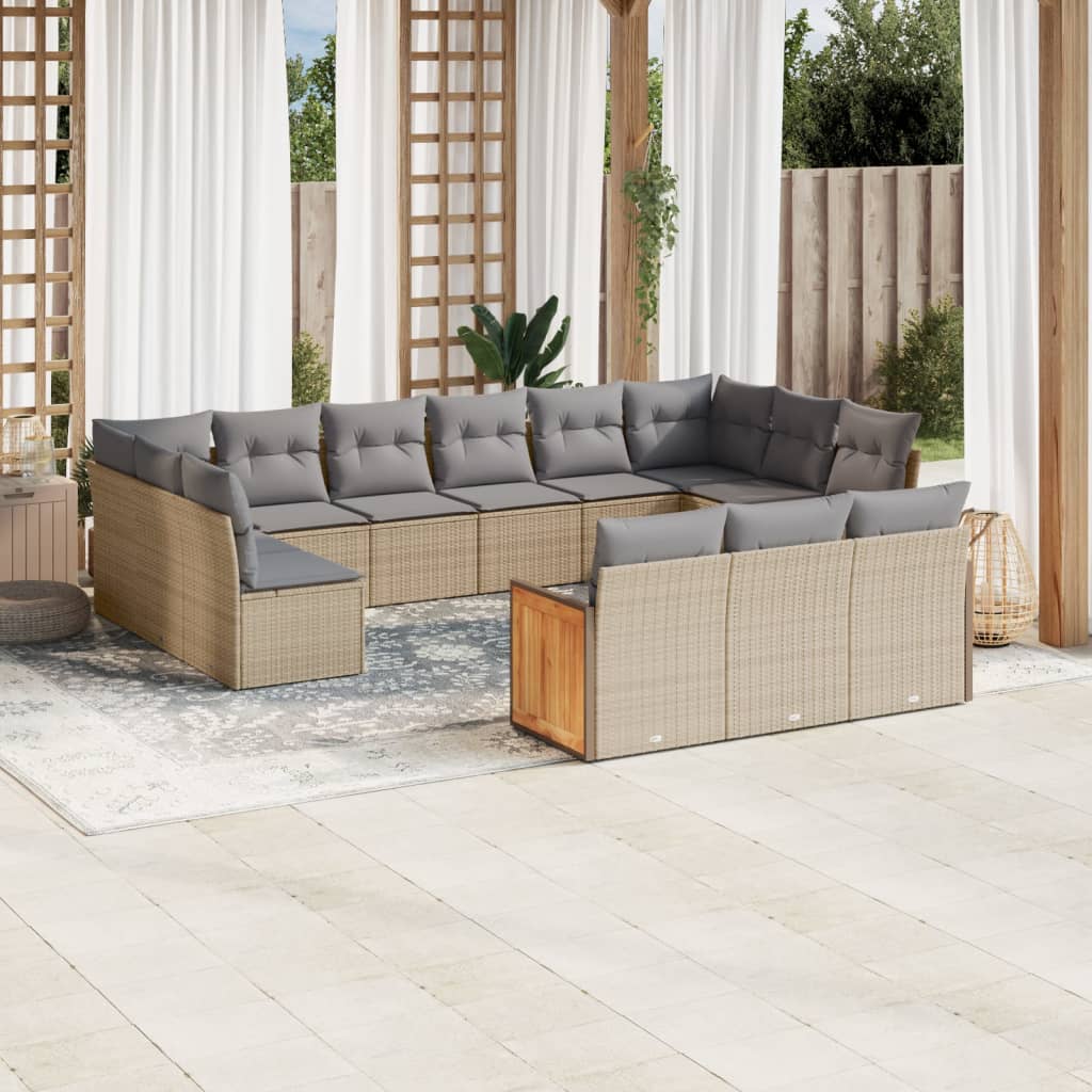 Set Divano da Giardino 13 pz con Cuscini Beige in Polyrattan