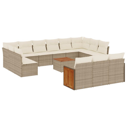Set Divani da Giardino 14pz con Cuscini in Polyrattan Beige