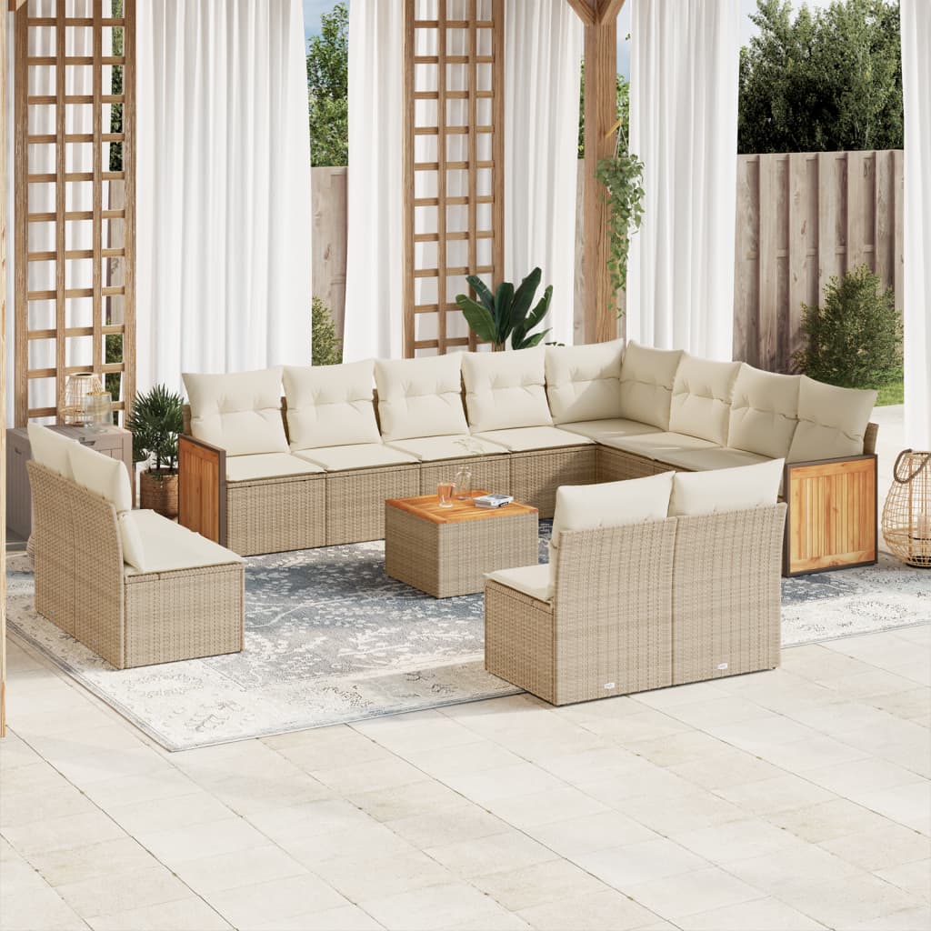 Set Divano da Giardino 13 pz con Cuscini Beige in Polyrattan