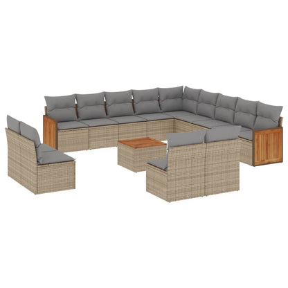 Set Divani da Giardino 14pz con Cuscini in Polyrattan Beige