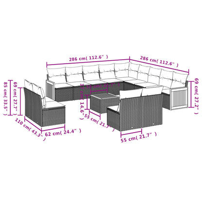 Set Divani da Giardino 14pz con Cuscini in Polyrattan Beige