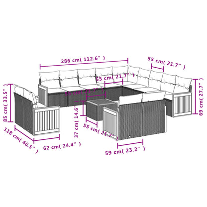 Set Divani da Giardino 14pz con Cuscini in Polyrattan Nero