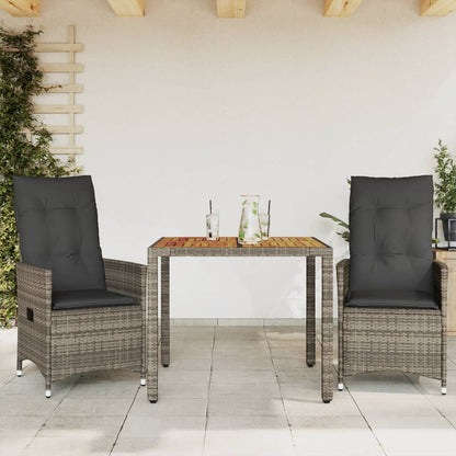 Set da BistrÃ² 3 pz con Cuscini Grigio in Polyrattan