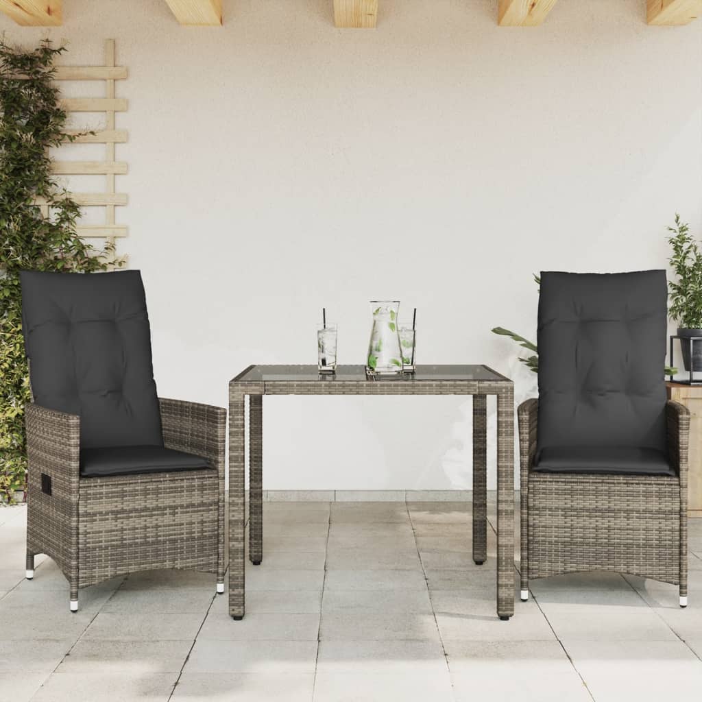 Set da BistrÃ² 3 pz con Cuscini Grigio in Polyrattan
