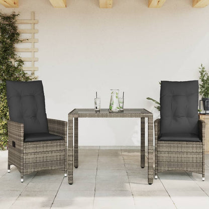 Set da BistrÃ² 3 pz con Cuscini Grigio in Polyrattan