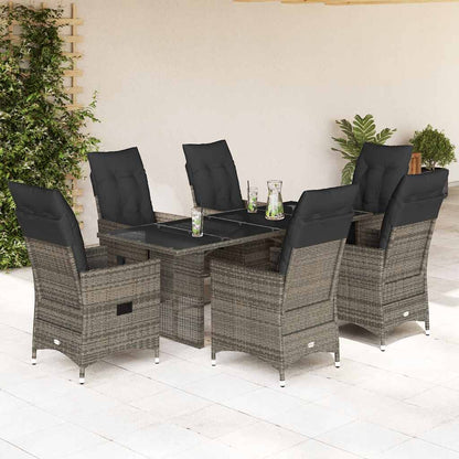 Set da Pranzo da Giardino 7 pz con Cuscini in Polyrattan Grigio