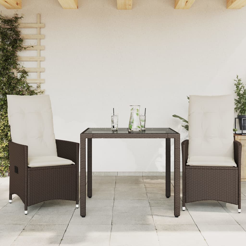Set BistrÃ² 3 pz con Cuscini Marrone in Polyrattan
