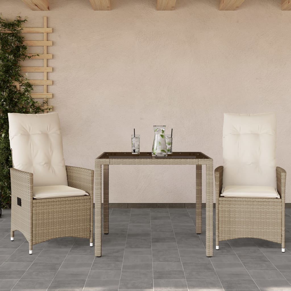 Set da BistrÃƒÂ² 3 pz con Cuscini Beige in Polyrattan