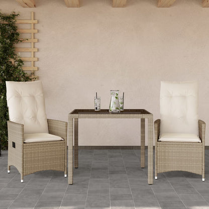Set da BistrÃƒÂ² 3 pz con Cuscini Beige in Polyrattan