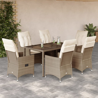 Set da Pranzo da Giardino 7 pz con Cuscini Beige in Polyrattan