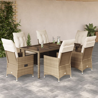 Set da Pranzo da Giardino 7 pz con Cuscini Beige in Polyrattan