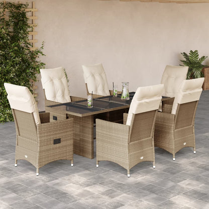 Set da Pranzo da Giardino 7 pz con Cuscini Beige in Polyrattan
