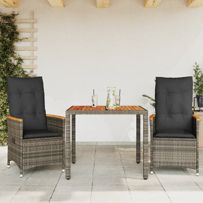 Set da BistrÃ² 3 pz con Cuscini Grigio in Polyrattan