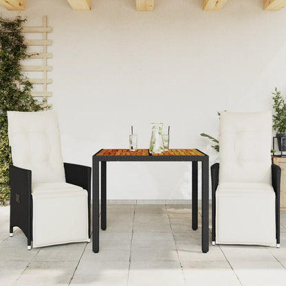 Set da BistrÃ² 3 pz con Cuscini Nero in Polyrattan