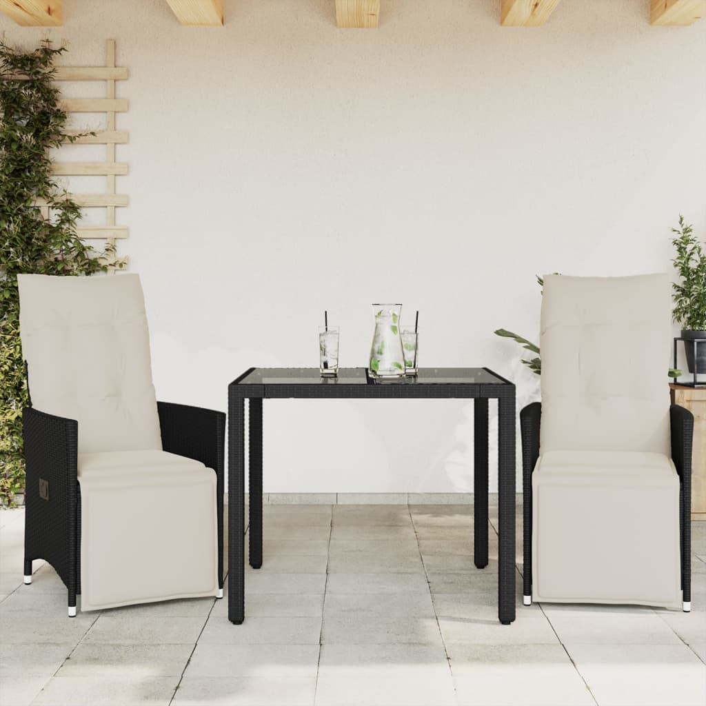 Set da BistrÃ² 3 pz con Cuscini Nero in Polyrattan