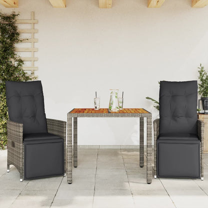 Set BistrÃ² da Giardino 3 pz con Cuscini in Polyrattan Grigio