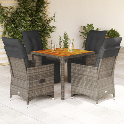 Set BistrÃƒÂ² da Giardino 5 pz con Cuscini in Polyrattan Grigio
