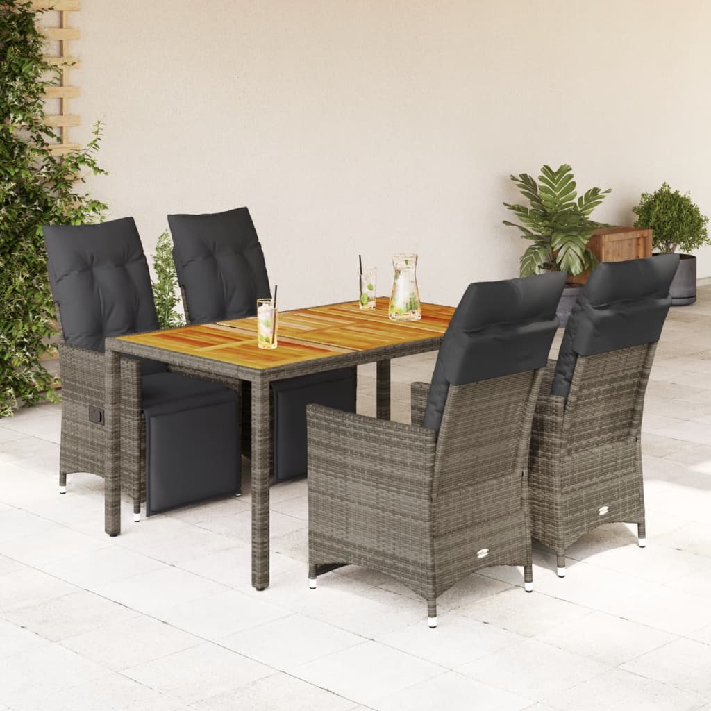 Set BistrÃƒÂ² da Giardino 5 pz con Cuscini in Polyrattan Grigio