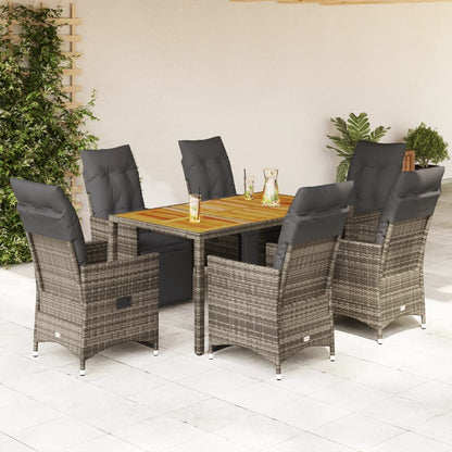 Set BistrÃƒÂ² da Giardino 7 pz con Cuscini in Polyrattan Grigio