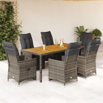 Set BistrÃƒÂ² da Giardino 7 pz con Cuscini in Polyrattan Grigio
