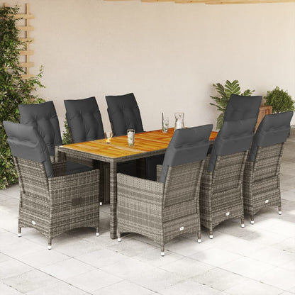 Set BistrÃƒÂ² da Giardino 9 pz con Cuscini in Polyrattan Grigio