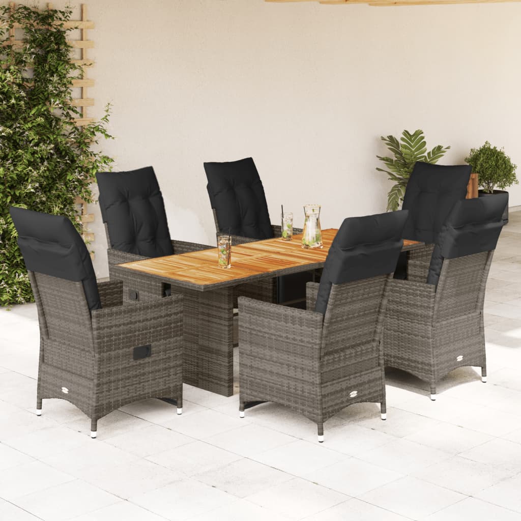 Set BistrÃƒÂ² da Giardino 7 pz con Cuscini in Polyrattan Grigio