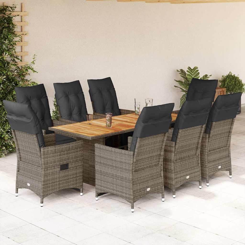 Set BistrÃƒÂ² da Giardino 9 pz con Cuscini in Polyrattan Grigio