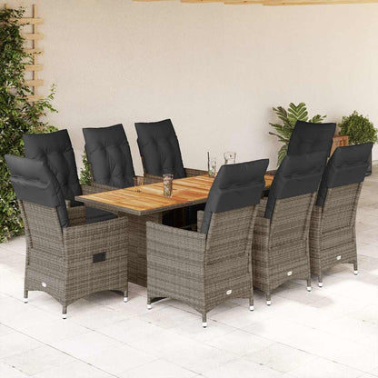 Set BistrÃƒÂ² da Giardino 9 pz con Cuscini in Polyrattan Grigio