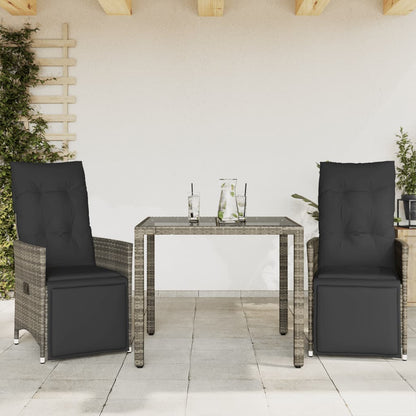 Set BistrÃ² da Giardino 3 pz con Cuscini in Polyrattan Grigio