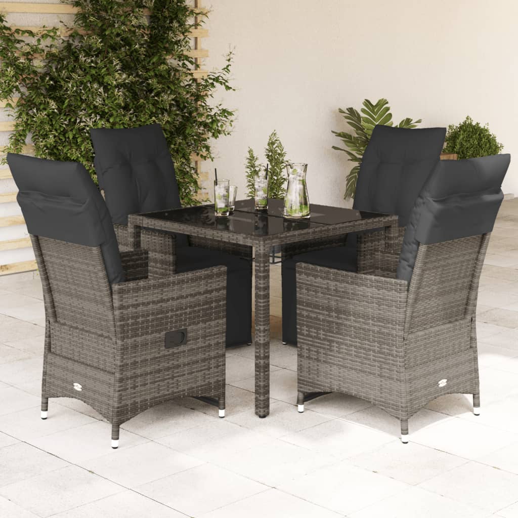 Set BistrÃƒÂ² da Giardino 5 pz con Cuscini in Polyrattan Grigio