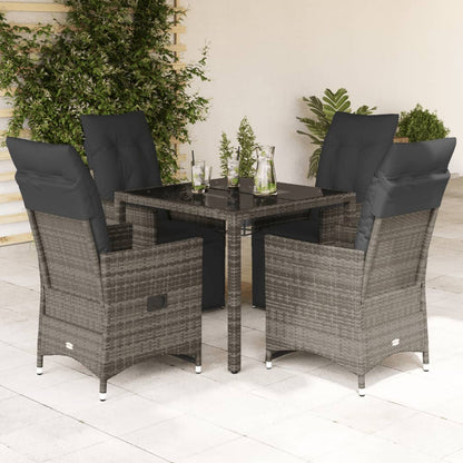 Set BistrÃƒÂ² da Giardino 5 pz con Cuscini in Polyrattan Grigio