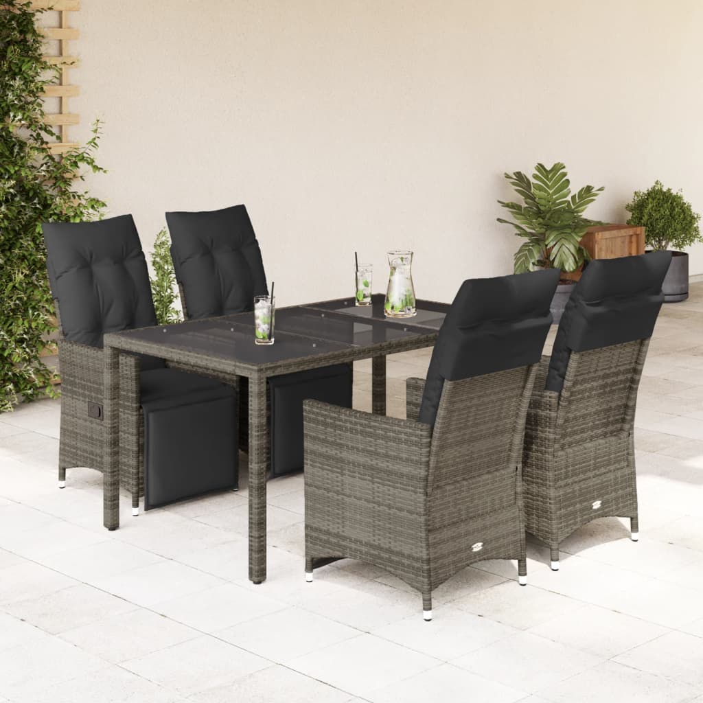 Set BistrÃƒÂ² da Giardino 5 pz con Cuscini in Polyrattan Grigio