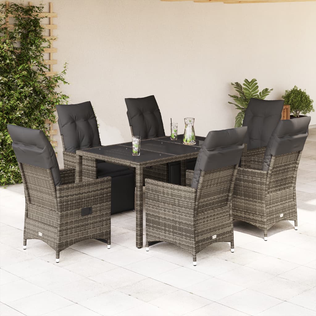 Set BistrÃƒÂ² da Giardino 7 pz con Cuscini in Polyrattan Grigio