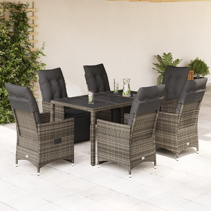 Set BistrÃƒÂ² da Giardino 7 pz con Cuscini in Polyrattan Grigio