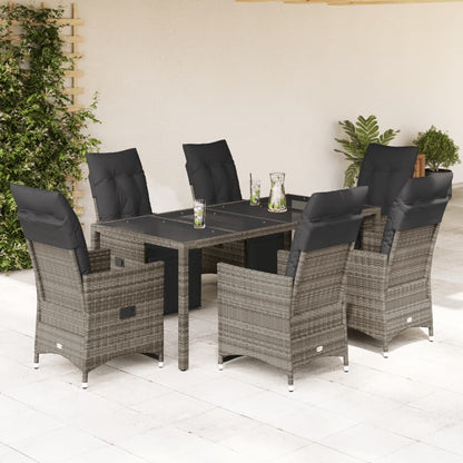 Set BistrÃƒÂ² da Giardino 7 pz con Cuscini in Polyrattan Grigio