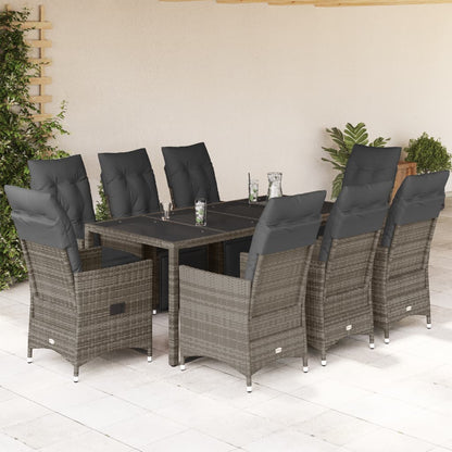 Set BistrÃƒÂ² da Giardino 9 pz con Cuscini in Polyrattan Grigio