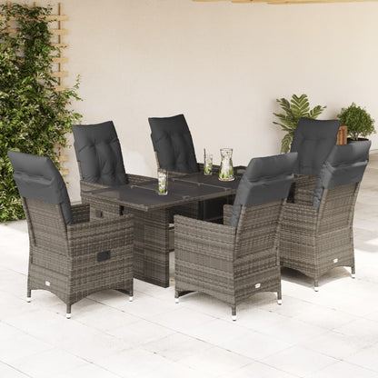 Set BistrÃƒÂ² da Giardino 7 pz con Cuscini in Polyrattan Grigio