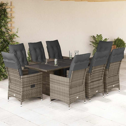 Set BistrÃƒÂ² da Giardino 9 pz con Cuscini in Polyrattan Grigio