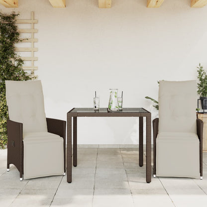 Set BistrÃƒÂ² da Giardino 3 pz con Cuscini in Polyrattan Marrone