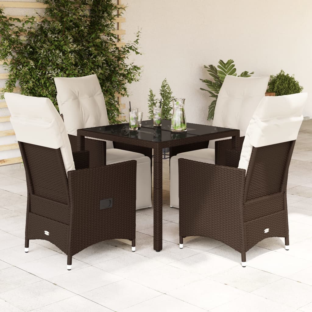 Set BistrÃƒÂ² da Giardino 5 pz con Cuscini in Polyrattan Marrone