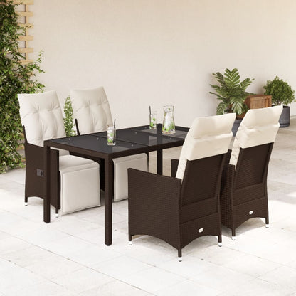 Set BistrÃƒÂ² da Giardino 5 pz con Cuscini in Polyrattan Marrone