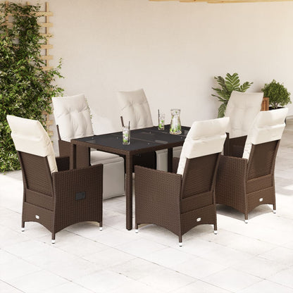 Set BistrÃƒÂ² da Giardino 7 pz con Cuscini in Polyrattan Marrone