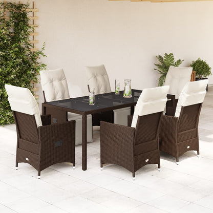 Set BistrÃƒÂ² da Giardino 7 pz con Cuscini in Polyrattan Marrone
